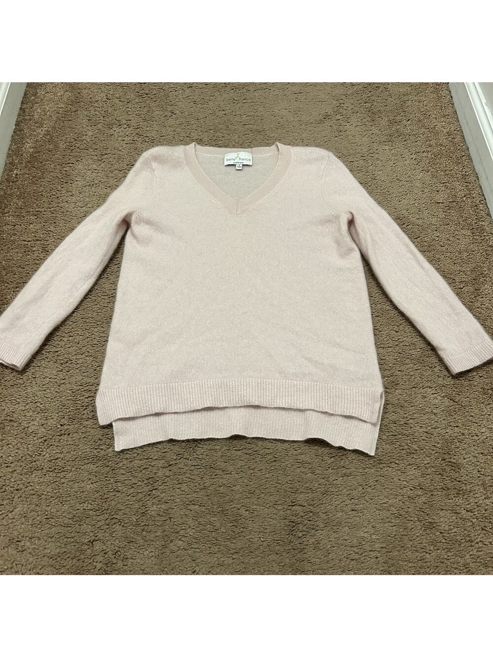 Belle France Light Pink 100% Cashmere V-Neck Size Small